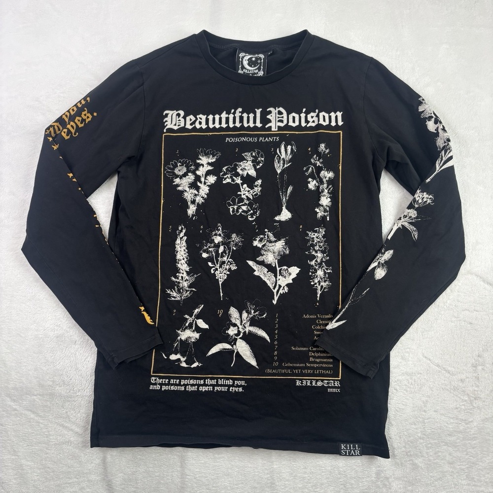 Killstar Beautiful Poison Poisonous Plants Black Long Sleeve Graphic Shirt Men M